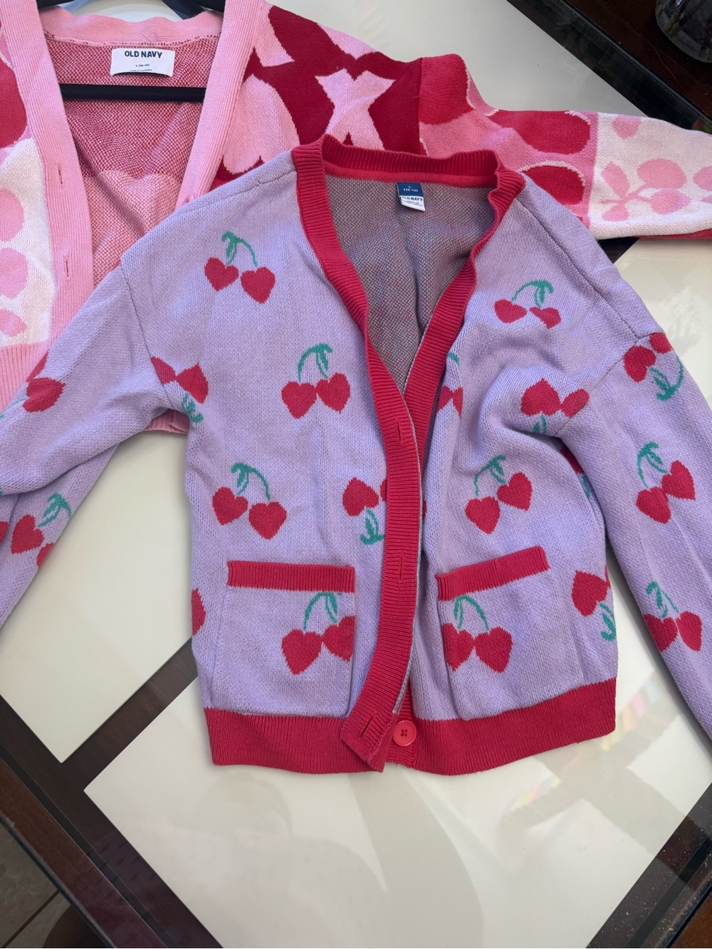 Old Navy Lavender & Pink Cherry Cardigan for Girls - Picture 2 of 5